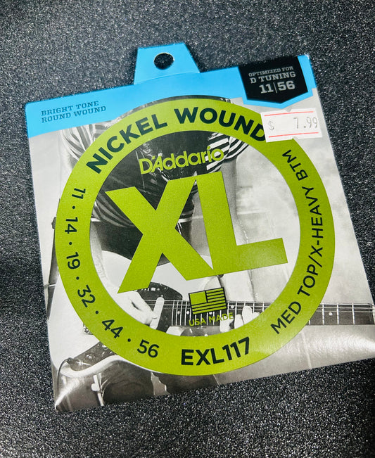 D'Addario XL Nickel, EXL117, Medium Top/Extra Heavy Bottom Gauge 11-56
