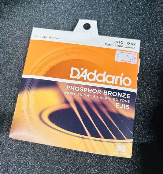 D'Addario Phosphor Bronze Acoustic Guitar Strings, EJ15 Extra Light Gauge